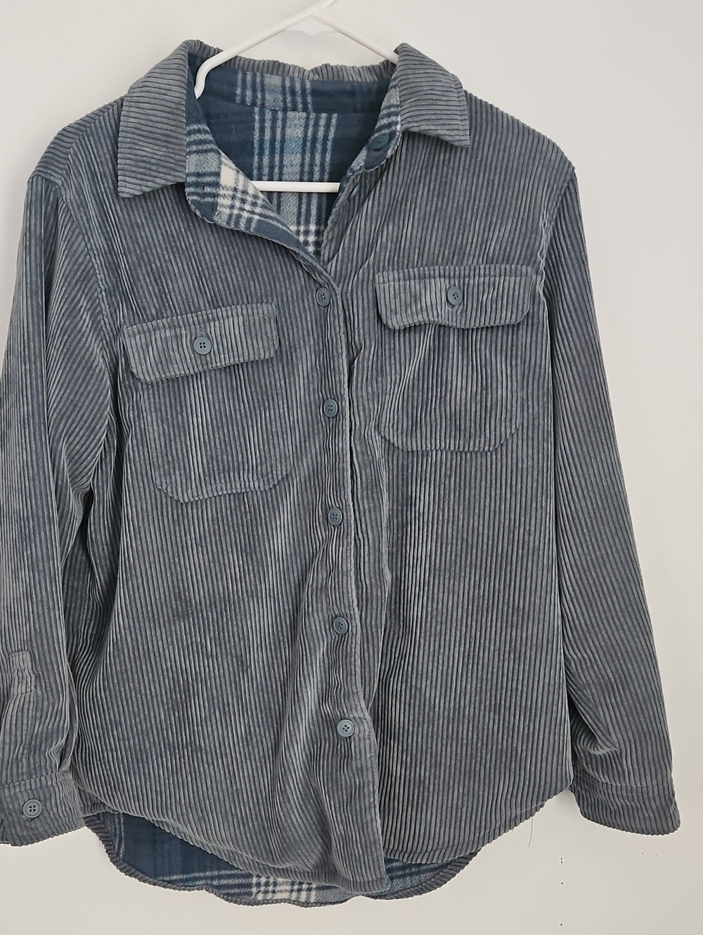 Reversible Love Tree Blue-Gray Corduroy Button-Down Shirt